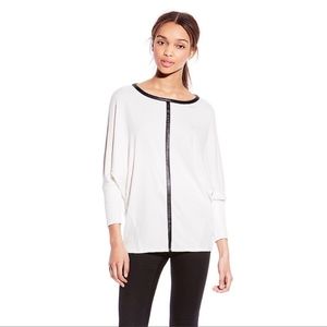 VINCE CAMUTO SATURDAY FAUX LEATHER TRIM SHIRT Sm